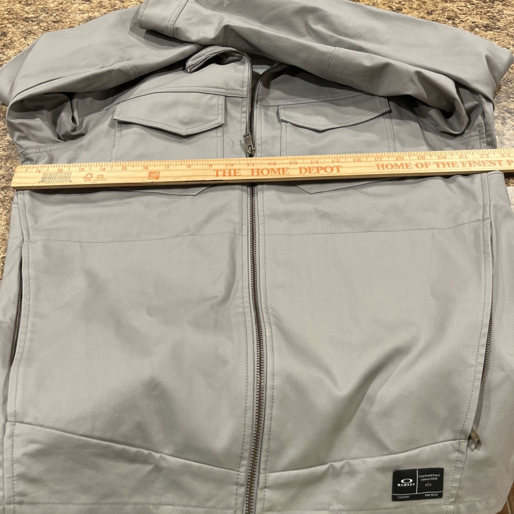 Oakley Mens Gray Moto Biker Chore Jacket Zip Front Logo Snap Cuffs Sz Large - Picture 11 of 16